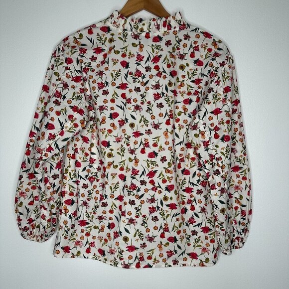 J Crew Scalloped Tie Neck Top XS Vintage Floral - Picture 5 of 8